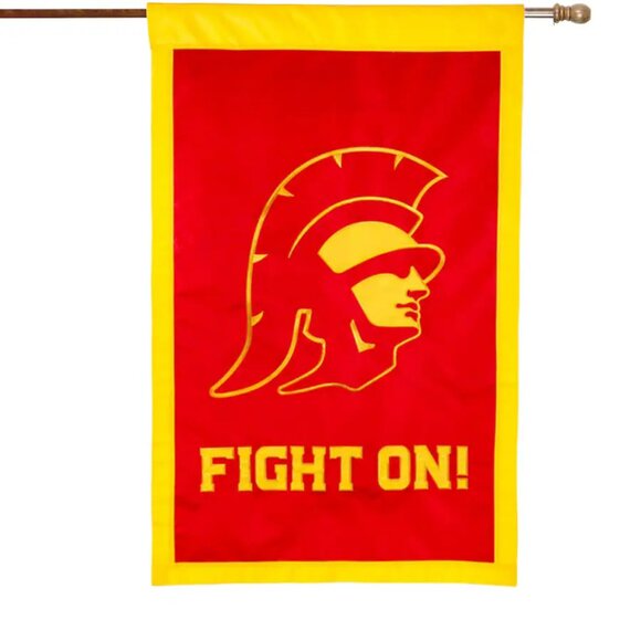 USC Trojans Fight On Two Sided Flag Vertical Mount W28" X H44" Embroidered Logo - Picture 2 of 10